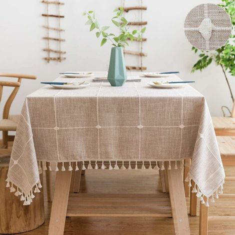 - Nappe carrée 140x140 coton lin nappe carrée coton nappe gland nappe carreaux décoration pour la maison Table (1/5)
