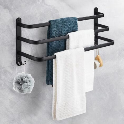 Porte-Serviettes Mural en Aluminium, 3 étages Porte Serviette Salle de Bain étagère Serviette avec Crochets, Étanche - pour Salle de Bain, Cuisine, Salle de Bain (1/5)