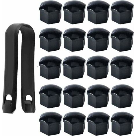 Un jeu de 20 cache-écrous hexagonaux noirs de 17 mm, avec outils d'installation, adaptés aux automobiles. (1/4)