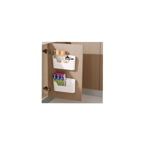 Caja de almacenamiento de 2 piezas para puerta de armario de cocina (blanca), caja de almacenamiento adhesiva para montaje en pared, caja organizadora para armario/baño/refrigerador para artículos div