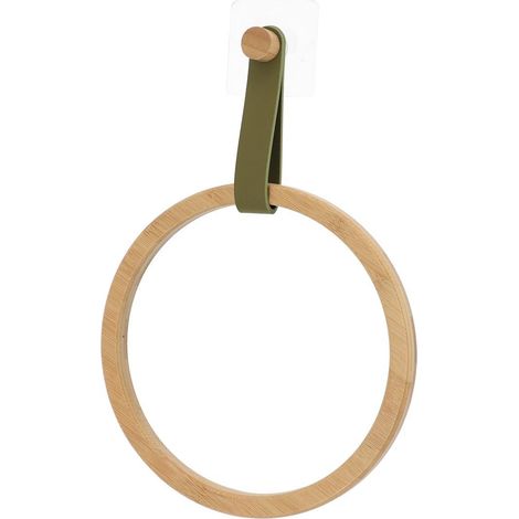 Porte-serviette en Bambou avec lanière Vert kaki en simili cuir - TENDANCE (1/3)