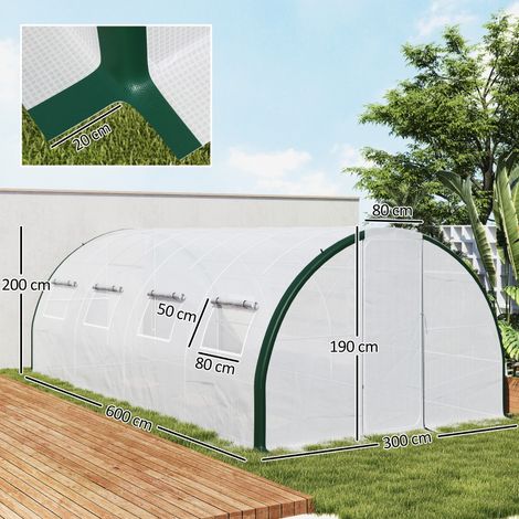 Serre tunnel blanche 6x3m PE structure améliorée, pour potager et culture extérieure (1/4)