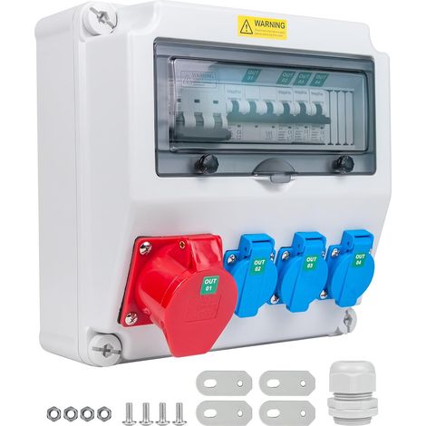 Boîtier de distribution électrique avec disjoncteur type A, 40A 30mA RCBO Boîtier mural avec prise CEE 16A apparente, distributeur électrique étanche pour boîte de distribution (3×16A 1P LS+【清洗后描述】 2. (1/5)