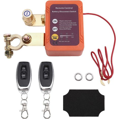 Interrupteur de déconnexion de batterie à distance 12 V/24 V 240 A, interrupteur d'arrêt automatique pour batterie de voiture, orange (1/5)
