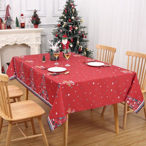 Nappe de Noël imperméable & anti-taches, polyester, lavable et réutilisable – motif étoiles – rectangulaire rouille pâle 137 x 178 cm (54 x 70 po) - Taille : Red base 5470" (Germany)