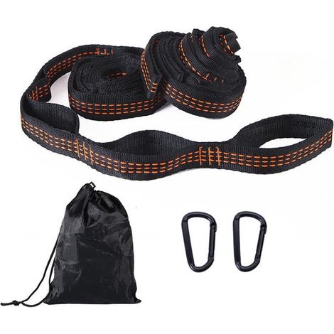 Cinghie per amaca, cinghie per altalena da albero, accessori per amaca da campeggio, amaca, altalena o sedia sospesa, lunghezza cinghia 2 m, inclusi 2 moschettoni (1/5)