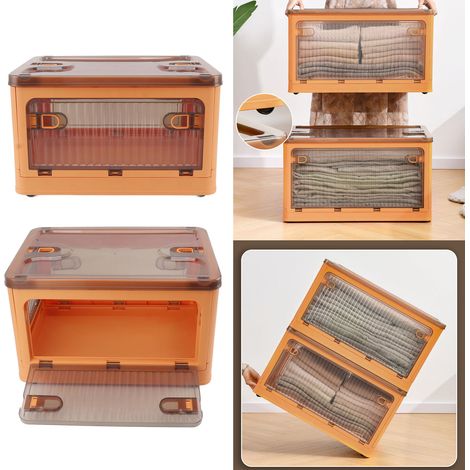 Boîte de Stockage Orange Plastique avec Couvercle - Modèle Stackable et Roulants Détachable - 40 x 28.5 x 24 cm (1/5)