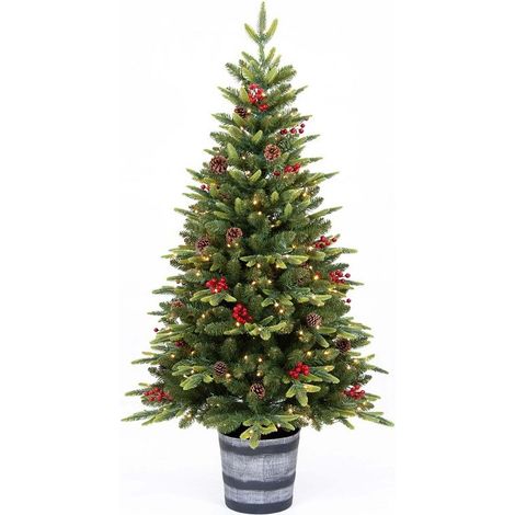 PINETTO H150CM 200 LED CON BACCHE E PIGNE IN VASO