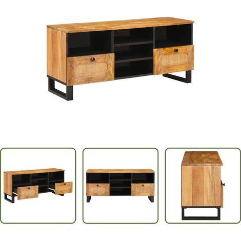 Schrank für Fernseher -  TV-Schränk mit Regal Braun 100 x 33 x 46 cm Massivholz Mango (1/5)