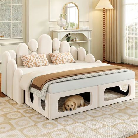 letto matrimoniale 180x200 multifunzione velluto beige OKMYHOME (1/5)