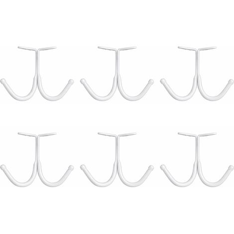 Lot de 6 crochets doubles à fixer sous une étagère, crochets de plafond robustes en métal pour armoire, placard, salle de bain, crochets de rangement muraux pour suspendre tasses, manteaux, serviettes (1/5)