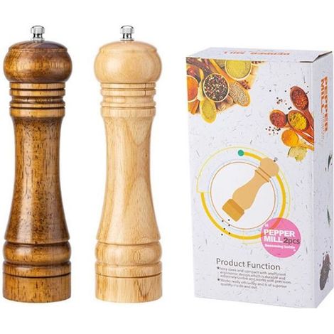 Molinillo de pimienta y sal - No especificado - 8 pulgadas - Madera de roble - Rotor de cerámica - 2 piezas