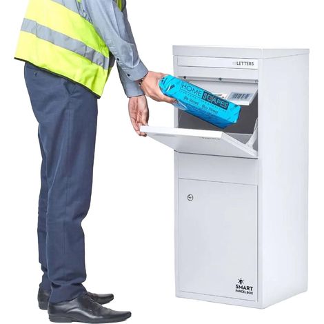 SMART PARCEL BOX™ Large Free Standing Postal Box Letter Box, Front and Back Access, White