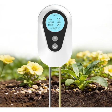 Testeur Humidité Plante, 4 en 1 Hygrometre Plante avec Humidité/pH/Température/Lumière Solaire, Testeur pH Sol pour Jardinage, Agriculture et Plantes d'Extérieur (1/5)