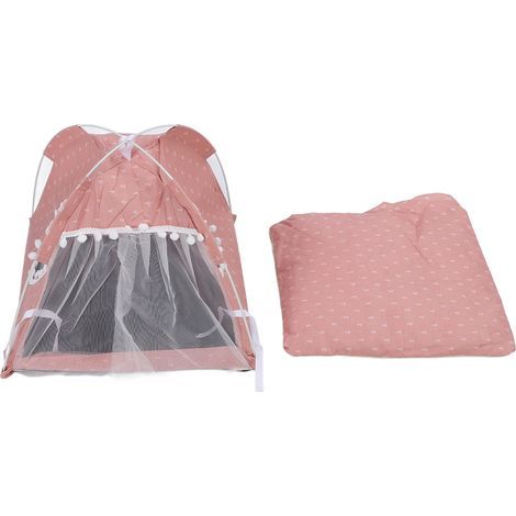 Tente d'intérieur pour animaux de compagnie, amovible, lavable, douce et chaude, empêche le glissement, maison pour chien mignonne avec porte et fenêtre en maille pour toutes les saisons, rose (1/5)