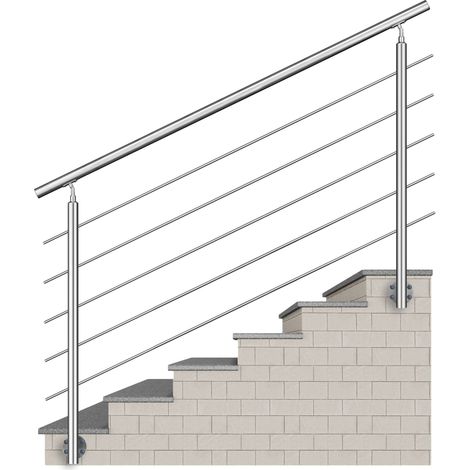 Garde-corps 180cm - En inox 304 - Rampe escalier pose latérale - 1 main courante et 5 traverses - Intérieur & extérieur - Kit complet (1/5)