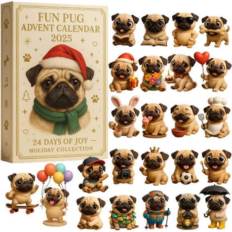Figurines de carlins pour le compte à rebours de Noël : un cadeau amusant pour les amoureux des animaux Décoration pour la maison
