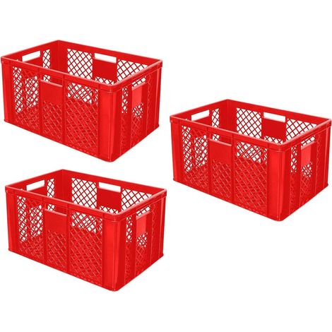 BRB 3x Eurobehälter durchbrochen, Stapelkorb, Industriequalität, lebensmittelecht, 600x400x320 mm (rot)