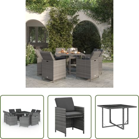 vidaXL Salle à manger extérieure - Ensemble à manger de jardin coussins 9pcs Résine tressée Gris (1/5)