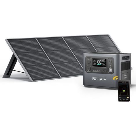 Tragbarer Solargenerator - AFERIY - 2400W/2048Wh - Faltbares 200W-Panel - IP65, USB-Ports