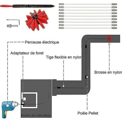 Kit de ramonage professionnel, brosse de nettoyage de cheminée en nylon réglable de 3,6 m et 100 mm, 9 tiges de conduit
