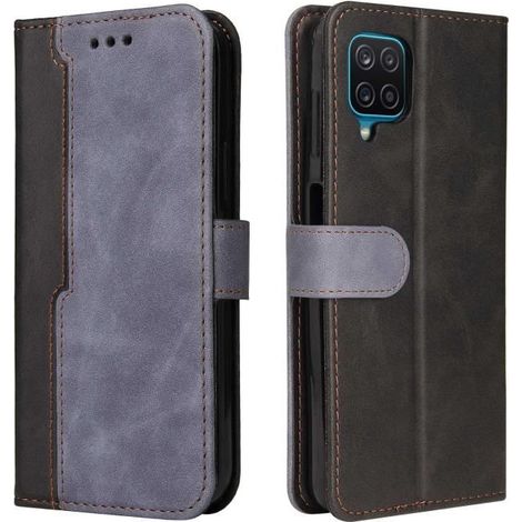 Coque pour Samsung Galaxy A12-M12-F12, Housse en Cuir PU Premium Portefeuille de Protection Flip Case,Gris-Ywey