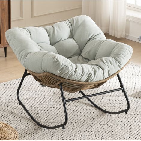 Sedia a dondolo Papasan, seduta in chenille, struttura in metallo, azzurro chiaro (1/5)