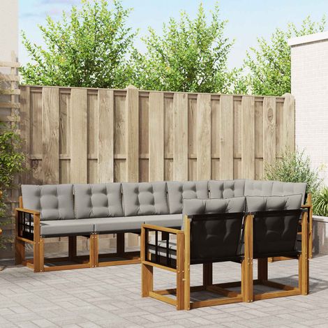 vidaXL Outdoor-Sofagarnitur mit Kissen 8 pcs Natürlich und Hellgrau (1/5)