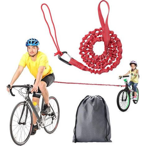 Corda di traino per bicicletta, corda di tensione, portatile, riflettente e antiscivolo, per mountain bike/biciclette flessibili per adulti e bambini, nera (1/5)