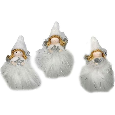 Angelo bambina pelliccia bianco e argento fata decorazioni per albero di natale 6pz con ali particolari e moderno H15 (1/5)