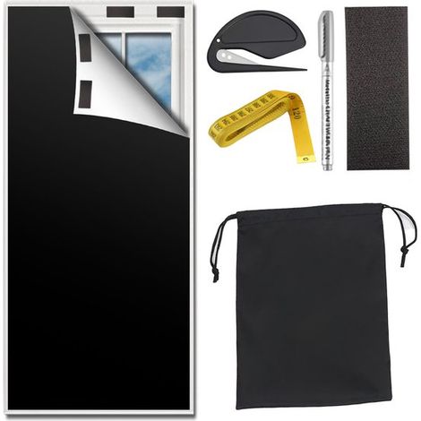 Rideau occultant 300 x 145 cm avec fixation Velcro, tissu opaque anti-reflets, isolant et résistant aux UV, réutilisable, installation statique, noir (1/5)