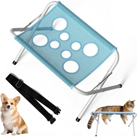Générique Support de Bain Pliable pour Animaux de Compagnie (Blue) 60x33cm Support de douche portable et écharpe pour petits chiens et chats, Support à 8 trous, maille à séchage rapide, pour coupe