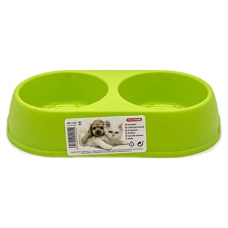 Comedero plastico doble redondo para mascotas  Verde (1/4)