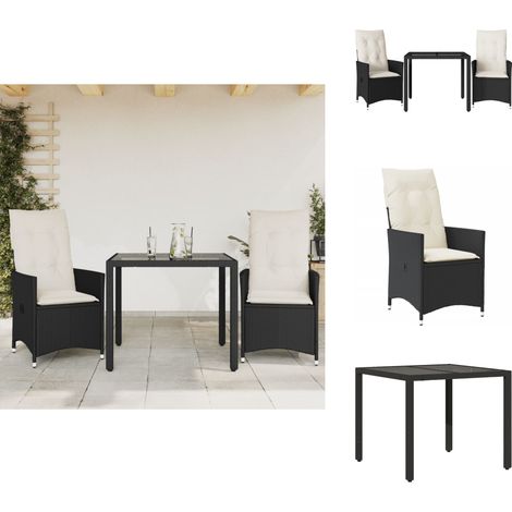 Ensemble de bistro 3 pcs avec coussins noir résine tressée - Meubles De Jardin - Salon De Jardin - Mobilier De Jardin - Set De Bistrot - Chaises Pliantes (1/5)