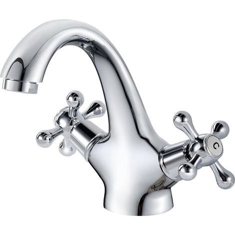 Retro-Waschtischarmatur, Zweigriff-Waschtischmischer, Badezimmer-Waschtischarmatur, Waschtischarmatur mit Warm- und Kaltwasseranschluss, Chrom (Warmwasserleitungen nicht enthalten) (1/4)