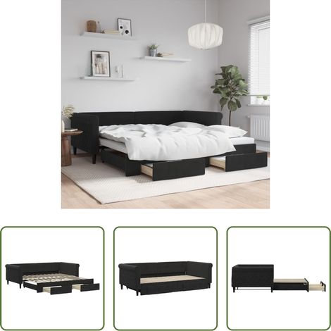 vidaXL Sofa-Bett - Tagesbett Ausziehbar mit Schubladen Schwarz 100x200 cm Samt (1/5)