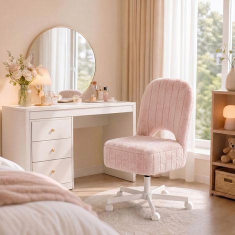 Chaise de Bureau Coiffeuse Rembourré avec Rangement Hauteur Réglable (1/5)