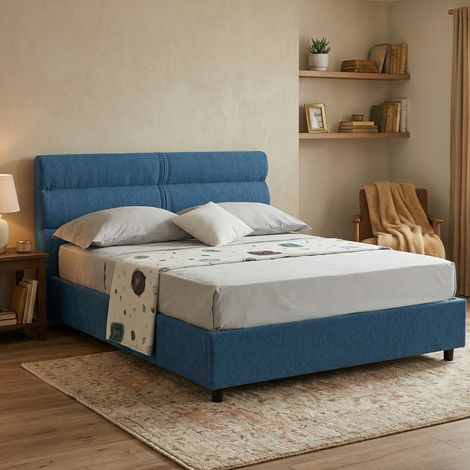 Cama Brivio de Plaza y Media, Desenfundable, con Cajón. Fabricada en Italia. Tamaño colchón 120x190 cm, azul (1/5)