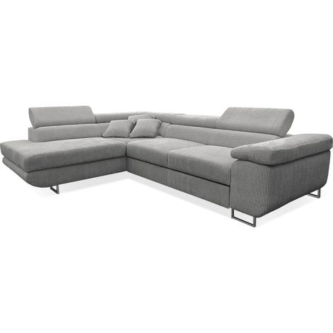 Ecksofa, links umwandelbar, 4-sitzig, Truhe Martin Cord Hellgrau