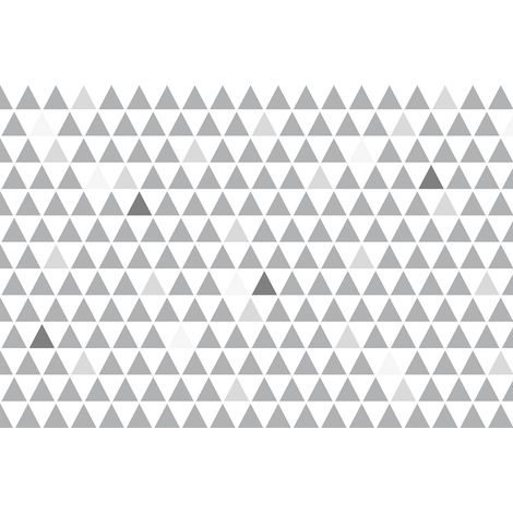 Papier peint panoramique gris & blanc motif triangle | Tapisserie panoramique graphique grise moderne | Papier peint panoramique géométrique salon - 267 x 400 cm (4 pièces) (1/2)