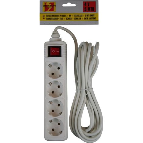 Multiprise électrique 4 prises avec terre et interrupteur, câble 5 m, rallonge électrique blanche (1/2)