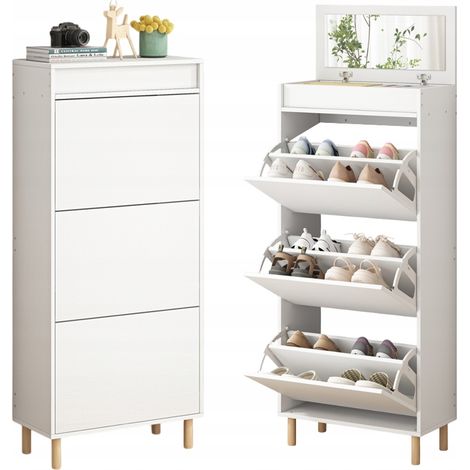 Schuhschrank weiß Stauraum mit Spiegel Loft Stehregal Flur 55 cm (1/5)