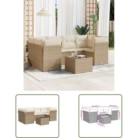 The Living Store 7-tlg. Garten-Sofagarnitur mit Kissen Beige Poly Rattan - Gartenmöbel Set - PE-Rattan Möbel - Outdoor Sofa - Esstisch - Lounge Garnitur (1/3)