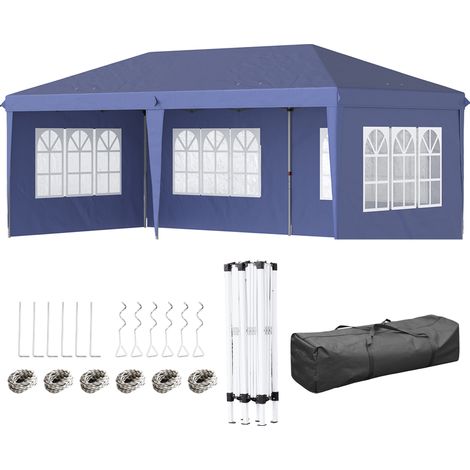 Outsunny Gazebo da Giardino 6x3 m Blu con Pareti Removibili