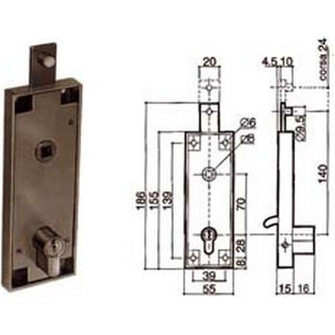 1PZ SERRATURA SERRANDA BASCULANTE CILINDRO SFILABILE SAGOMATO 6561