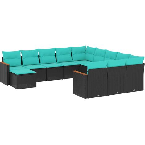 vidaXL Salon de jardin avec coussins 12 pcs noir résine tressée (1/5)