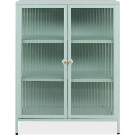 CALICOSY - Buffet 2 portes vitrées et étagères en métal L80 cm - MILTON (1/5)