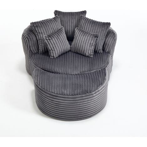 Poltrona relax rotonda 168x123x63 cm in ciniglia grigio scuro con pouf - CHICFURN (1/5)