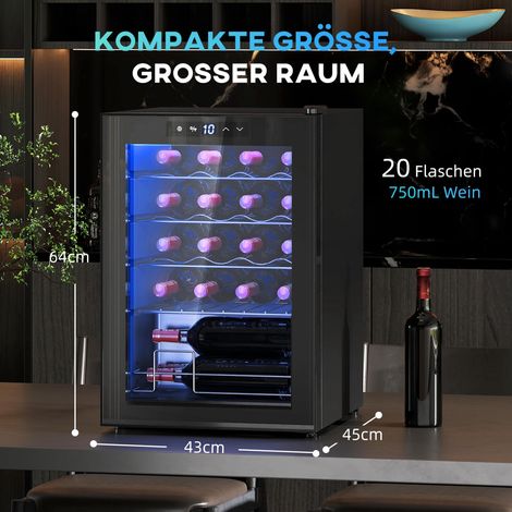 Petite cave à vin, mini-réfrigérateur pour 20 bouteilles, capacité de 53 litres, porte vitrée, éclairage LED, noir (1/5)
