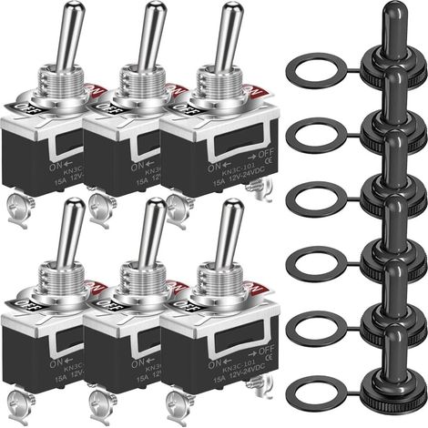 Lot de 6 Interrupteur à bascule SPST 2 broches, Métal, Étanche, 10A/12VDC, Pour véhicule (1/5)